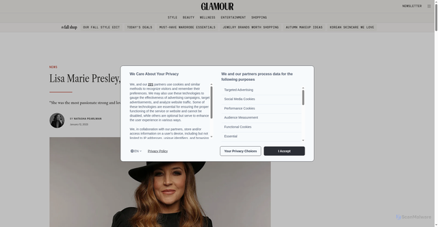 Security scan screenshot of https://www.glamour.com/story/lisa-marie-presley-dead-at-54