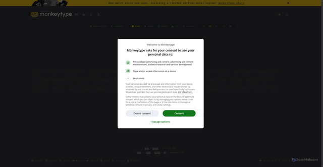 Security scan screenshot of https://monkeytype.com/