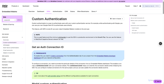Security scan screenshot of http://metamask-docs-4q672pqsp-consensys-ddffed67.vercel.app/embedded-wallets/sdk/js/advanced/custom-authentication/