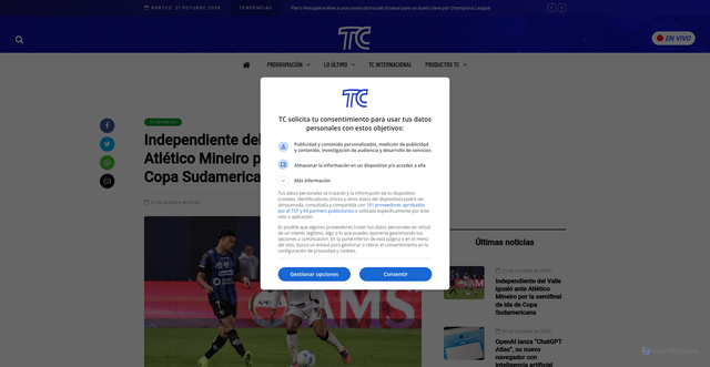 Security scan screenshot of https://tctelevision.com/video/tc-deportes/independiente-del-valle-vencio-por-la-minima-a-atletico-mineiro-y-toma-ventaja-en-las-semifinales-de-copa-sudamericana/