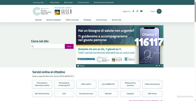 Security scan screenshot of https://www.aulss1.veneto.it/