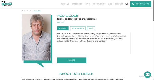 Security scan screenshot of https://thespeakersagency.com/speakers/rod-liddle/