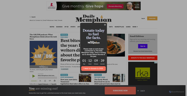 Security scan screenshot of https://dailymemphian.com