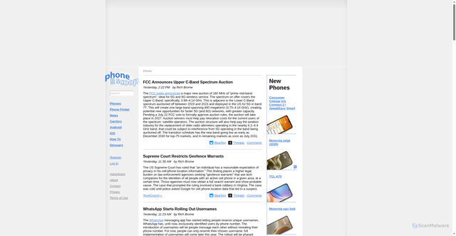 Security scan screenshot of https://www.phonescoop.com/