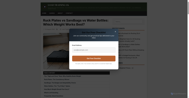 Security scan screenshot of https://loadtraining.co.uk/blog/ruck-plates-vs-sandbags-vs-water-bottles-rucking/