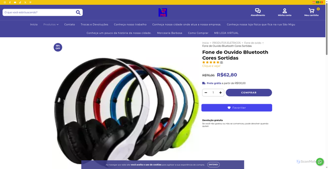 Security scan screenshot of https://barbosalojaonline.com.br/produtos/fone-de-ouvido-bluetooth-cores-sortidas-19ksc/
