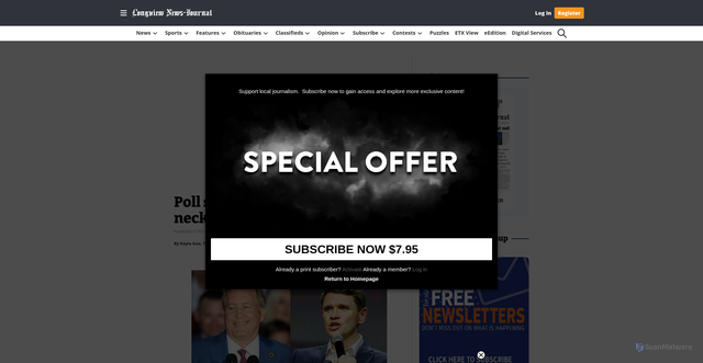Security scan screenshot of https://news-journal.com/2026/06/24/poll-says-paxton-talarico-are-neck-and-neck-in-senate-race/