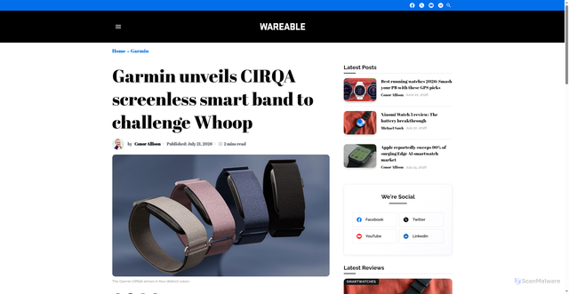 Security scan screenshot of https://www.wareable.com/category/garmin/garmin-cirqa-smart-band-announcement-price-features-release-date