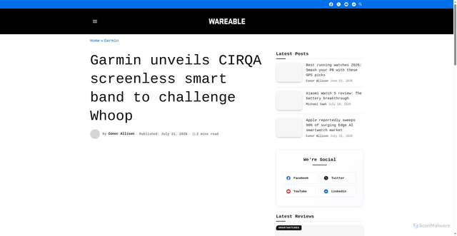 Security scan screenshot of https://www.wareable.com/category/garmin/garmin-cirqa-smart-band-announcement-price-features-release-date