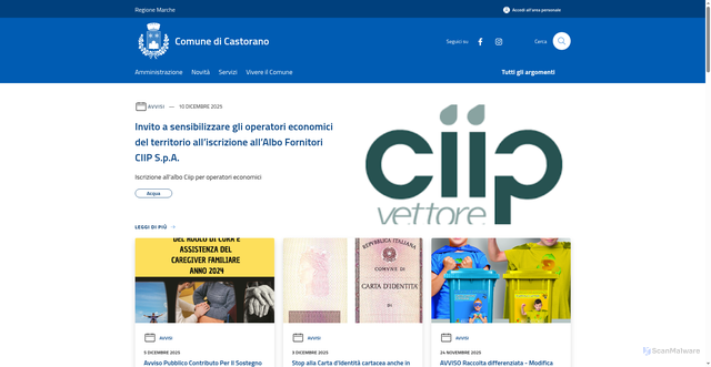 Security scan screenshot of https://www.comune.castorano.ap.it/it