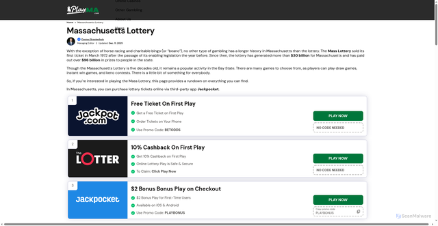 Security scan screenshot of https://www.playma.com/lottery/
