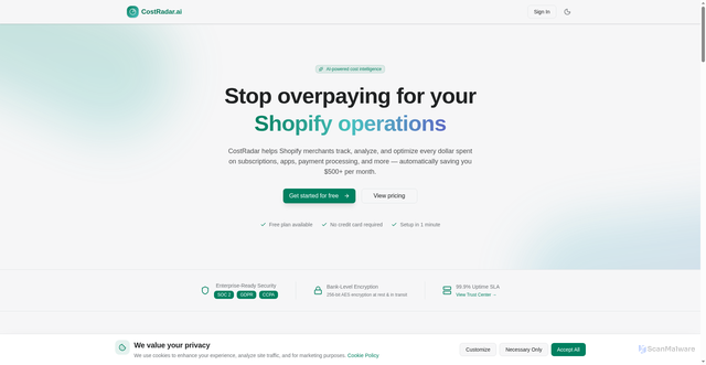 Security scan screenshot of https://costradar.ai/