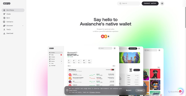 Security scan screenshot of https://core.app/