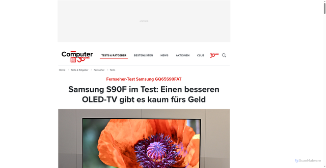 Security scan screenshot of https://www.computerbild.de/artikel/Tests-Fernseher-Samsung-S90F-OLED-TV-00955-39655063.html