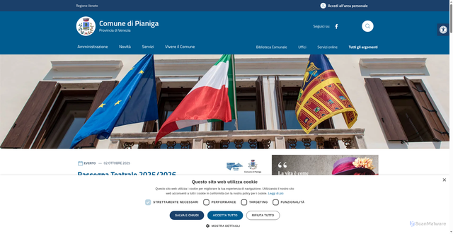 Security scan screenshot of https://www.comune.pianiga.ve.it/