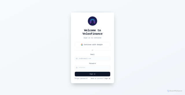 Security scan screenshot of https://velox-finance.com/