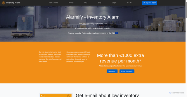 Security scan screenshot of https://inventoryalarm.net