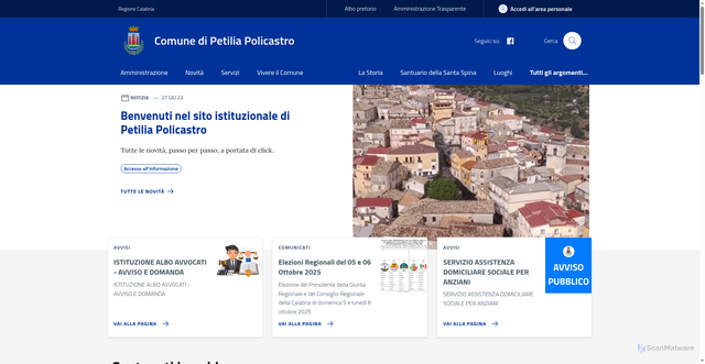 Security scan screenshot of https://www.comune.petiliapolicastro.kr.it/