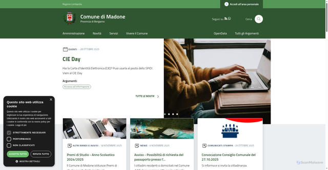 Security scan screenshot of https://www.comune.madone.bg.it/