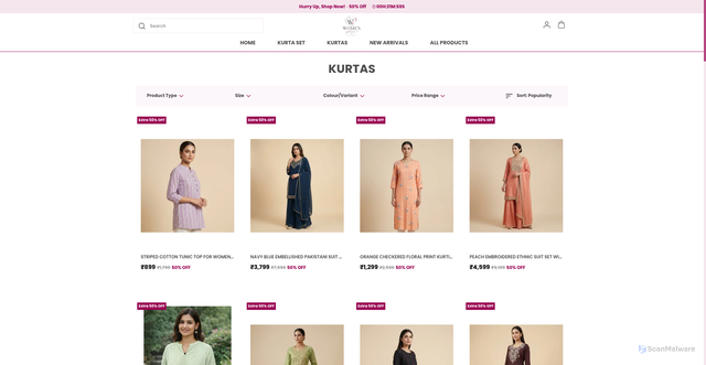 Security scan screenshot of https://thewomenplus.com/KURTAS/collection/K-_W6d6v