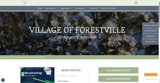 Security scan screenshot of https://villageofforestvillewi.gov/