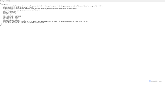 Security scan screenshot of http://httpbin.org/headers