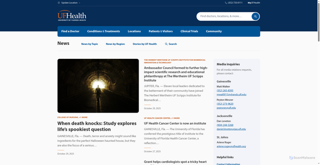 Security scan screenshot of https://ufhealth.org/news