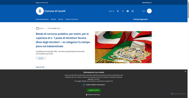Security scan screenshot of https://www.comune.canelli.at.it/it