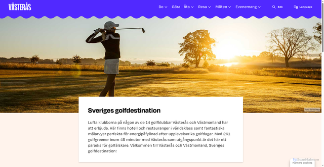 Security scan screenshot of https://visitvasteras.se/spela-golf/?utm_source=newsletter&utm_medium=email&utm_campaign=Partnererbjudande_V_ster_sstad_v_33_2026&dt_id=fcd58f97-538d-4232-8bec-ce92f0c0cceb