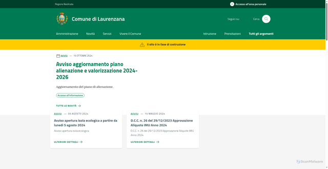 Security scan screenshot of https://www.comune.laurenzana.pz.it/