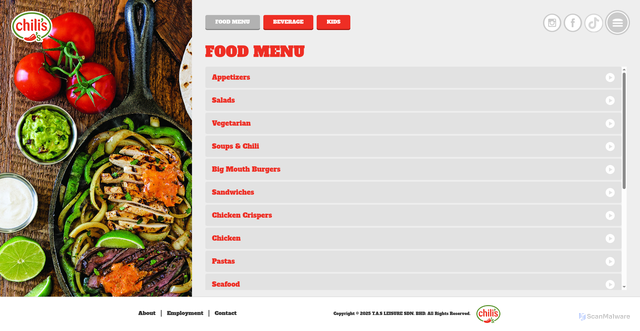 Security scan screenshot of https://chilis.com.my/category/food_menu/