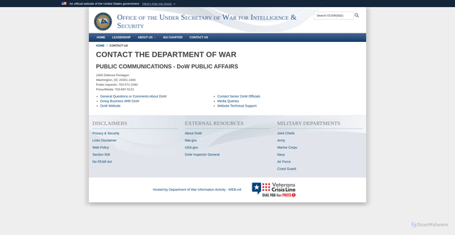 Security scan screenshot of https://ousdi.defense.gov/CONTACT-US/