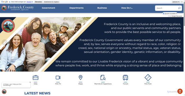 Security scan screenshot of https://frederickcountymd.gov/