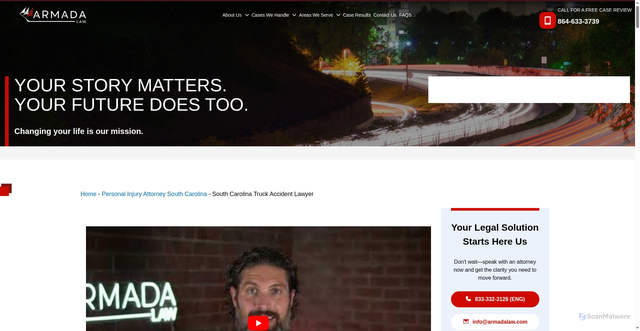 Security scan screenshot of https://www.armadalaw.com/sc/truck-accident-lawyer/