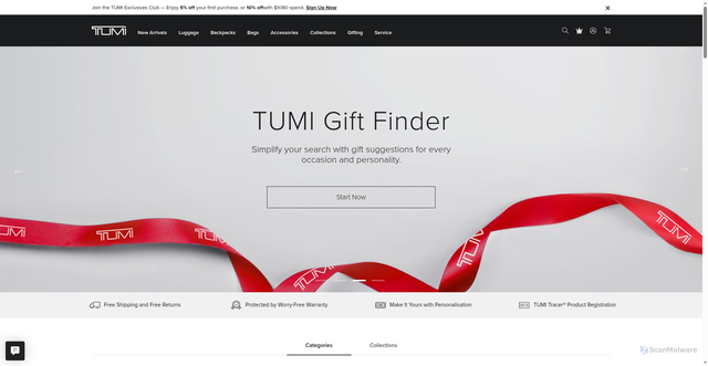 Security scan screenshot of https://www.tumi.com.au