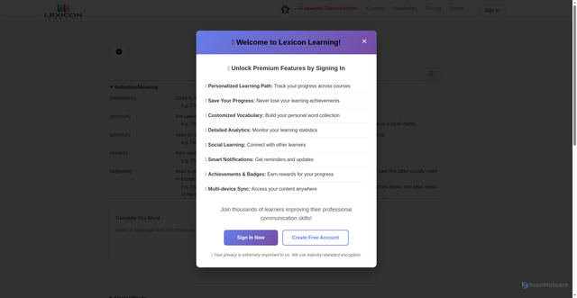Security scan screenshot of https://www.lexiconlearning.com/word/Word.php?i=12303