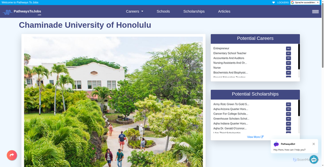 Security scan screenshot of https://pathwaystojobs.ca/school/924/Chaminade_University_of_Honolulu