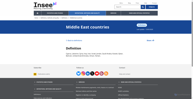 Security scan screenshot of https://www.insee.fr/en/metadonnees/definition/c1202