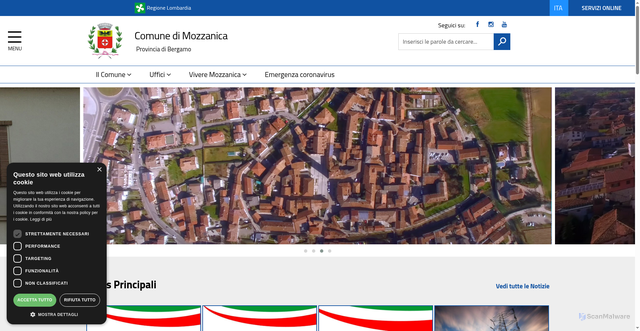 Security scan screenshot of https://www.comune.mozzanica.bg.it/