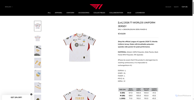 Security scan screenshot of https://shop-t1-na.gg/products/lol-2026-t1-worlds-uniform-jersey?srsltid=AYCX9vIWS43dRd1BSP9yr6qBd5ijMQE2d-i65JdHyEEuNPCYRNHGME3s