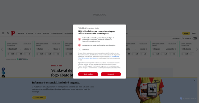 Security scan screenshot of https://www.publico.pt/2025/10/27/desporto/cronica_de_jogo/vendaval-fc-porto-fogo-abate-moreirense-2152355
