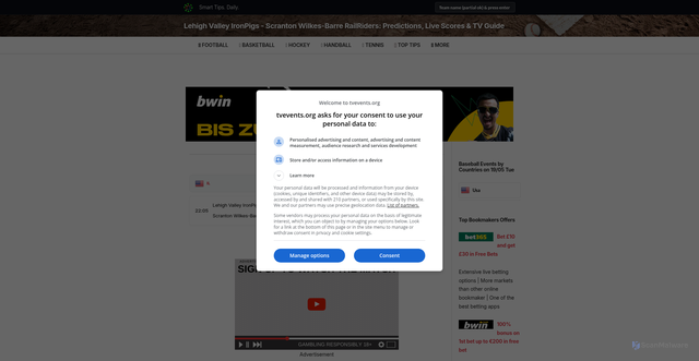 Security scan screenshot of https://tvevents.org/Baseball.php/Lehigh-Valley-IronPigs---Scranton-Wilkes-Barre-RailRiders/254820/