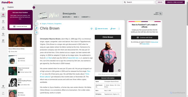 Security scan screenshot of https://chrisbrown.fandom.com/wiki/Chris_Brown
