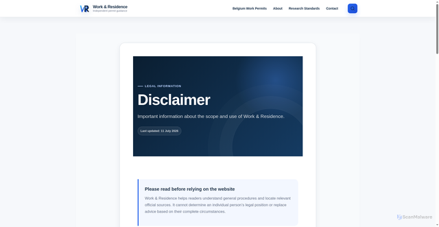 Security scan screenshot of https://workandresidence.com/disclaimer/