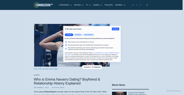 Security scan screenshot of https://www.comingsoon.net/guides/news/1841998-emma-navarro-dating-boyfriend-relationship-history