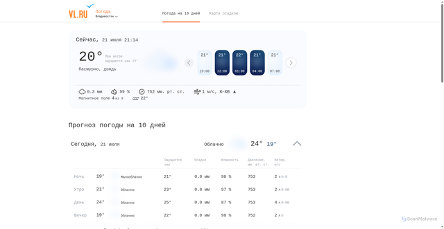 Security scan screenshot of https://www.vl.ru/weather