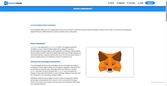 Security scan screenshot of https://verse.cautron.com/blog/what-is-metamask/