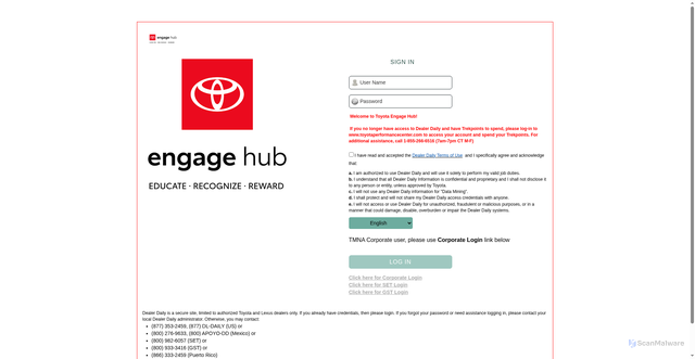 Security scan screenshot of https://toyotaengagehub.com