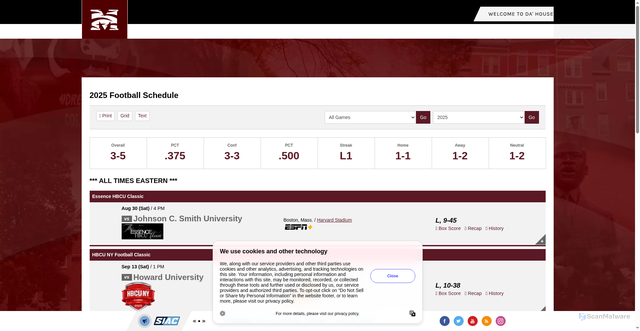 Security scan screenshot of https://morehouseathletics.com/sports/football/schedule/2025