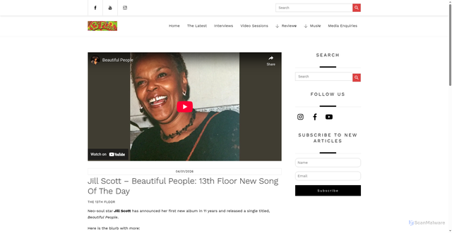 Security scan screenshot of https://13thfloor.co.nz/jill-scott-beautiful-people-13th-floor-new-song-of-the-day/